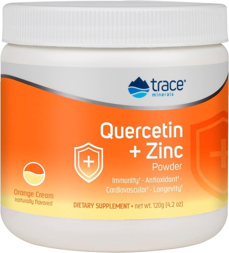 [BRSW2CAFAUFG2CTB] Trace Minerals Quercetin Plus Zinc Powder - Antioxidant Supplement for Immune Support - Mineral Supplement Aids Cardiovascular Health - Includes Vitamin C & Ionic - Orange Cream, 120g (30 Servings)