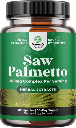 [BRSRMHQTBV7BSCLB] Extra Strength Saw Palmetto Extract - Advanced Herbal Complex for Hair Health and Urinary Support with Plant Sterols & Flavonoids - Potent Herbal Supplement with 500mg per Serving - 30 Capsules