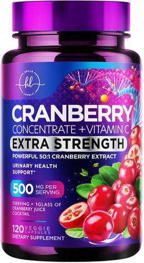 [BRSRAZIRAQIGGAA4] Cranberry Extract 500mg Per Serving Supplement Pills - 3X Strength Concentrated Whole Fruit Cranberry with Vitamin C, Triple Strength for Cleanse & Urinary Tract Health Support - 120 Capsules