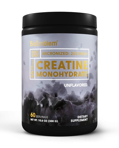 [BRSRAZQYB4GROADG] BioEmblem Creatine Monohydrate Powder - Unflavored Micronized Creatine Easily Mixes - Muscle Strength, Workout Recovery, Exercise Performance - 300g Creatine Supplement - Non-GMO, Vegan