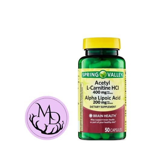 [BRSRAYYHBFYBO3A6] Spring Valley Acetyl L-Carnitine HCI 400 mg + Alpha Lipoic Acid 200 mg Capsules, 50 Count + Sticker Dri Store