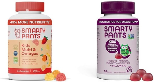 [BRSRAEAEBN4GCCLV] SmartyPants Kids Multivitamin Gummies and Probiotic Immunity Bundle: Omega 3 Fish Oil (EPA/DHA), Vitamin D3, C, Vitamin B12, B6, Digestive & Immune Support Supplement (30 Day Supply)