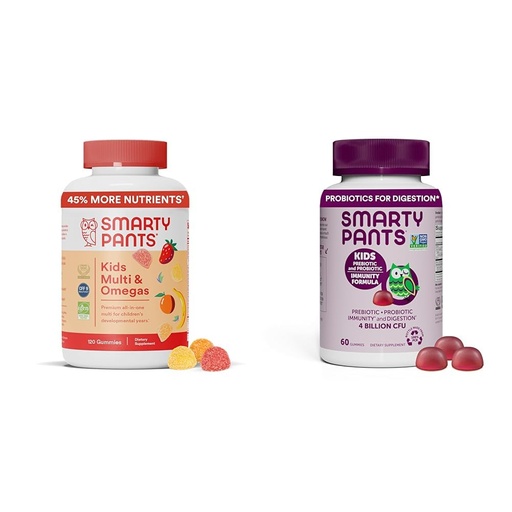 [BRSRAEAEBN4GCCLV] SmartyPants Kids Multivitamin Gummies and Probiotic Immunity Bundle: Omega 3 Fish Oil (EPA/DHA), Vitamin D3, C, Vitamin B12, B6, Digestive & Immune Support Supplement (30 Day Supply)