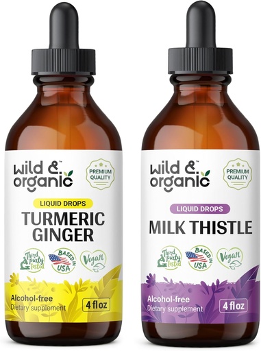 [BRSRAGITO4CQEGTK] Wild & Organic Gurkemeje Ingefær Tinktur 4 fl oz & Milk Thistle Tinktur 4 fl oz