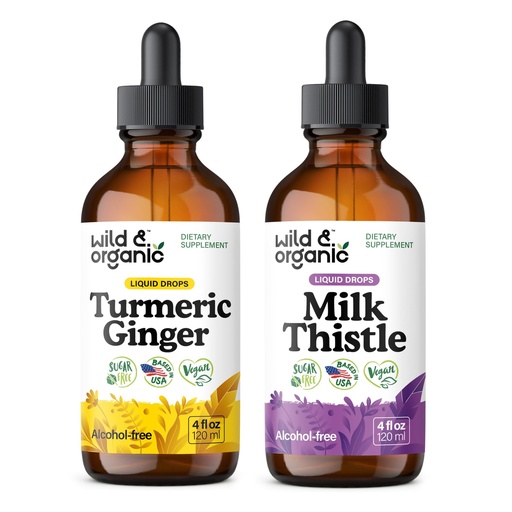 [BRSRAGITO4CQEGTK] Wild & Organic Turmeric Ginger Tincture 4 fl oz & Milk Thistle Tincture 4 fl oz