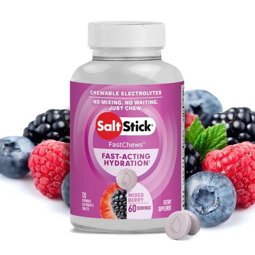 [BRSRAFDRO4IR4CD3] SaltStick Electrolyte FastChews - 120 Mixed Berry Chewable Tablets - Salt Tablets for Running and Hydration, Electrolyte Chews - 120 Count