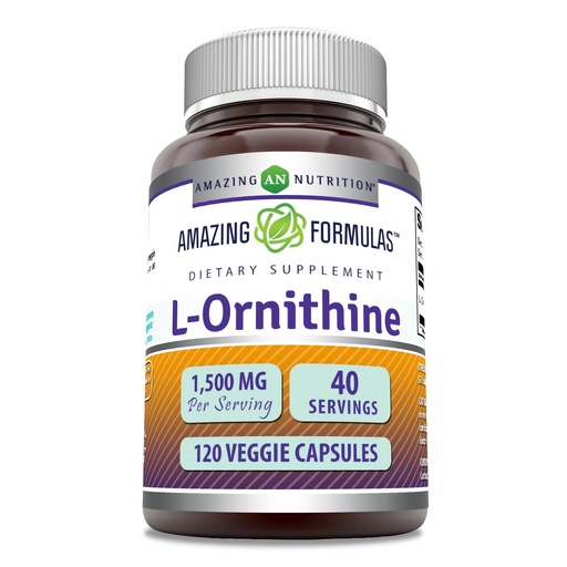 [BRSWGAD7OUJQAH3D] Amazing Formulas L-Ornithine 1500 Mg Per Serving Veggie Capsules Supplement | Non-GMO | Gluten Free | Made in USA (120 Count)