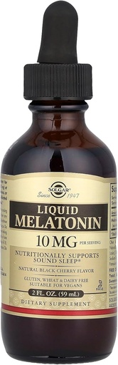 [BRSWIZD5AEOAI2LU] Solgar Liquid Melatonin 10 mg, Natural Black Cherry Flavor - 2 fl oz - Great for Jet Lag - Vegan, Gluten & Dairy Free, Kosher - 59 Servings