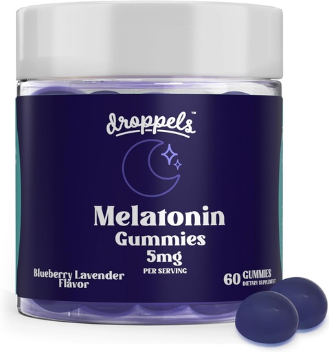 [BRSROAQEDIIAMEL4] Droppels Melatonin Gummies, 5mg – Plant-Based, Vegan Melatonin 5mg for Natural Sleep Support with Chamomile Extract, 60 Count, Blueberry Flavor (1-Month Supply)