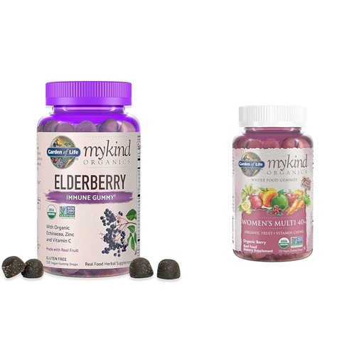 [BRSROAIQABYGYDLL] Garden of Life Organics Elderberry Gummies for Adults & Kids - Immune Support Supplement with Organic Fruit & Organics Women 40+ Gummy Vitamins - Berry - Certified Organic