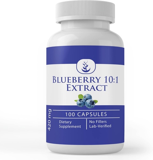 [BRSWYZY3CAGWOYDD] Ingredientes originales puros Blueberry 10:1 Extracto, (100 cápsulas) Siempre puro, sin aditivos ni artillería, Lab Verified