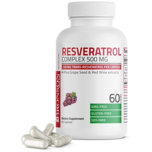 [BRSWYZAZDN7AYCLZ] Bronson Resveratrol 500 Complex Standardized Trans-Resveratrol + Grape Seed & Red Wine Extract, 60 Capsules
