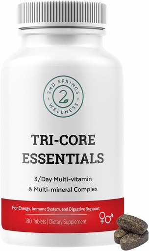 [BRSRAYYKDMHBOEYY] Tri-Core Essentials - Complexo multimineral multivitamínico abrangente de 3 dias com probióticos, prebióticos, enzimas digestivas, cogumelos, adaptogênios e 45 frutas e vegetais - 180 comprimidos