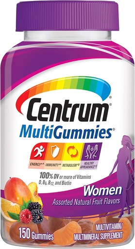 [BRSWGAD5DN6W2YD6] Centrum MultiGummies Gummy Multivitamin for kvinner, Multivitamin/Multimineral Supplement med vitamin D3, B vitaminer og antioksidanter, Assortert fruktflavor - 150 Count