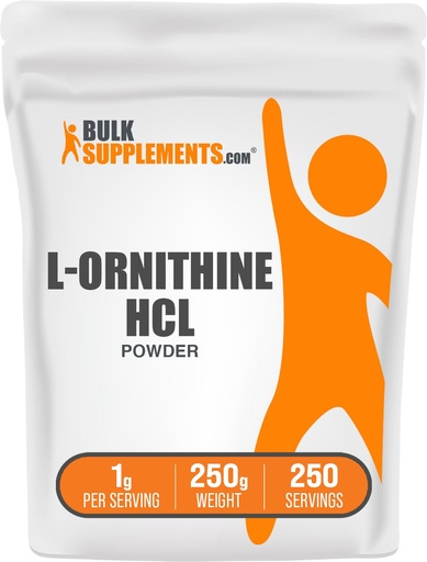 [BRSWIFDRBN7AY2T2] BulkSupplements.com L-Ornithine HCl Powder - Ornithine Supplement, Amino Acids Supplement - Gluten Free, 1g per Serving, 250g (8.8 oz) (Pack of 1)