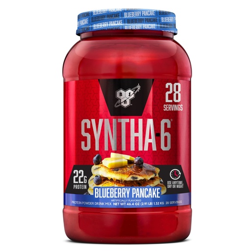 [BRSROCQLA4CBU3TZ] BSN SYNTHA-6 Premium Protein Powder with 6g of Fiber, Whey Protein, Micellar Casein, Milk Protein Isolate Blend, 5g Fat, Blueberry Pancake, 28 Servings (Packaging May Vary)