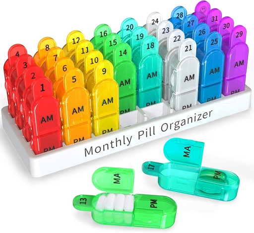 [BRSWYHT4DMIWOYDX] Zoksi Monthly Pill Organizer 2 Times a Day, 30 Day Pill Box Organizer Am Pm, Daily Pill Case with 32 Large Compartments for Each Day, Portable Travel Pill Container for Vitamins and Medicine