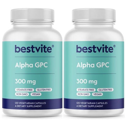 [BRSROHYLOQOR4EL5] BESTVITE Alpha GPC 600mg per Serving (240 Veg Caps) (120x2) | No Stearates - Vegan - Non GMO - Gluten Free - Brain Health* - Choline Supplement