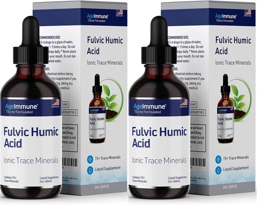 [BRSW2C33O4GQM33L] Fulvic Humic Acid Liquid Supplement. Plant Derived Mineral Drops, Over 75 Trace Minerals for Energy Boost. Up to 8 Months Supply. Concentration 250%. 2oz Each. 2 Bottles.