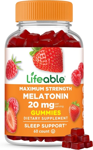 [BRSW2CQ2O4FQIFI7] Lifeable Melatonin 20mg Gummies | Great Tasting Sleep Supplement for Adults | May Help Falling and Staying Asleep | Vegetarian Sleep Gummies for Adults, Men, Women | 60 Melatonin Gummies 20mg
