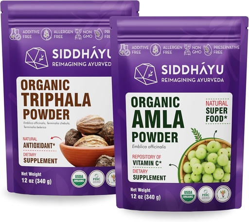 [BRSRAED4B4MWMGTV] Siddhayu Organic Triphala Powder - 12 oz & Organic Amla Herbal Supplement Powder - 12 oz