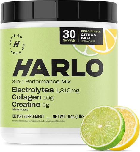 [BRSRAZAFOJ5BAG3Z] Harlo - Citrus Salt Electrolyte Drink Mix with Bovine Collagen & Creatine - Creatine Monohydrate Powder - Energy Drink Powder - Pre Workout Powder - Sugar Free Energy Drinks - Post Workout Recovery