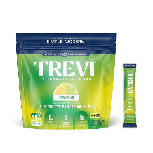 [BRSRAAT4PJYWMEIZ] TREVI™ Everyday Sugar Free Electrolytes - Essential Drink Mix Hydration Powder Packets - 28 Count - Lemon Lime
