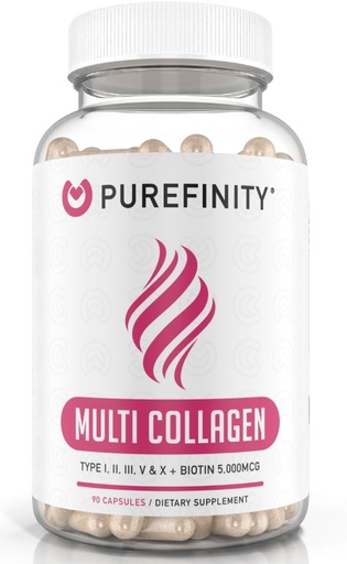 [BRSWGAIHAUJW2AA4] PUREFINITY Collagen Peptides for Women – Type I, II, III, V & X with Biotin & Hyaluronic Acid, Supports Healthy Skin, Bones, Hair & Nails – Non-GMO, Grass-Fed (90 Capsules, 1 Month Supply)