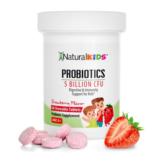 [BRSRAED3B4PWCDLH] NaturalSlim Kids Probiotics for Digestive & Gut Health, Immune Support, 5 Billion CFU with LGG, BB-12 & 4 Probiotic Strains, 35 mg Calcium, for Children Ages 3+, Strawberry Flavor, 60 Chewable Tablets | Digestive Health, Immune Support, Kids Gut Health Supplements, 5 Billion CFU, for Children Age 3 Up