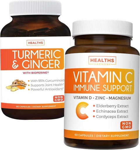 [BRSWYHADCEHA22TG] Bundle of Vitamin C Immune Support & Turmeric Curcumin - Daily Support: Immune + Joint Health - Immune Support - Vitamin C with Zinc (Non-GMO) & Turmeric Curcumin - Black Pepper Extract (Non-GMO)