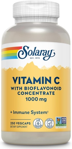 [BRSWIZABPINRCCTI] SOLARAY Vitamin C 1000mg with Bioflavonoids Concentrate - Vitamin C Capsules with Rose HIPS and Acerola Cherry - Antioxidant, Heart Health and Immune Support Supplement, Vegan, Non-GMO, 250 Servings
