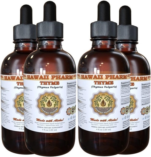 [BRSWIHQKAIGGCFQZ] Thyme Liquid Extract, Organic Thyme (Thymus Vulgaris) Tincture, Herbal Supplement, Hawaii Pharm, Made in USA, 4x4 fl.oz