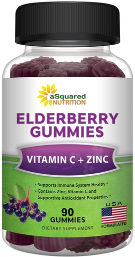 [BRSW2YYECEJR6YDL] aSquared Nutrition Sambucus Elderberry Gummies with Zinc and Vitamin C - Chewable Gummy Supplement Alternative to Capsules Pills - Black Elderberries w/VIT C for Adults Immune Support - 90 Gummies
