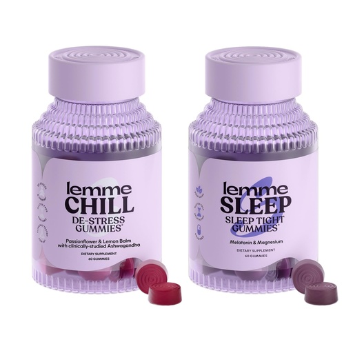 [BRSRMCAYBAIWCAIZ] Lemme Chill & Sleep Bundle - Stress Relief Gummies with KSM-66 Ashwagandha & Deep Sleep Gummies with Melatonin and Magnesium to Fall Asleep Faster - Gluten-Free and Non-GMO (Variety Pack of 2)