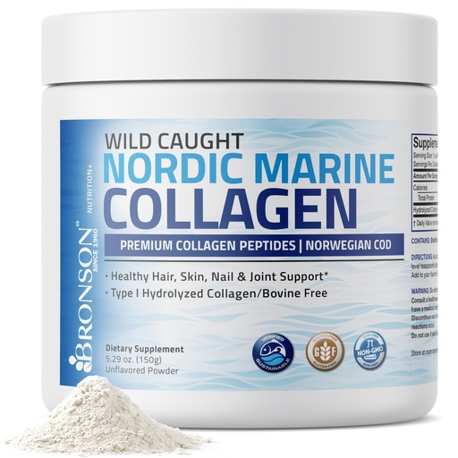[BRSWGCDRAB4AMDIV] Bronson Marine Collagen Peptides Hydrolyzed Protein Powder 100% Wild Caught Nordic Cod Verified Sustainable Source for Joints Skin Hair Nails & Bones 150g (5.29oz)