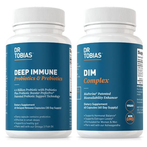 [BRSRAYADORYBGYA6] Dr. Tobias Deep Immune Probiotics & Prebiotics and DIM Complex, Supports Digestive Health, Gut Immune Function, Hormone Balance for Women & Men