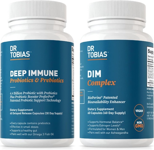 [BRSRAYADORYBGYA6] Dr. Tobias Deep Immune Probiotics & Prebiotics and DIM Complex, Supports Digestive Health, Gut Immune Function, Hormone Balance for Women & Men