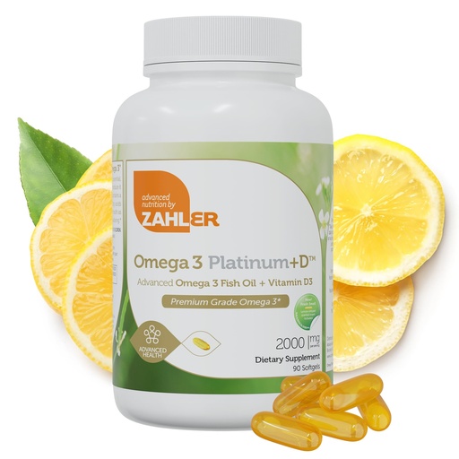 [BRSWKHYQOYFWKCYV] Zahler Omega 3 Platinum +D, All-Natural Pure Fish Oil Supplement, Burpless Softgel with No Fishy Aftertaste, Highest in EPA and DHA, Certified Kosher, 90 Softgels