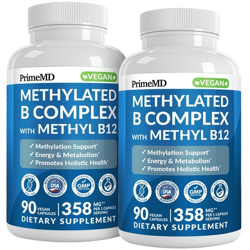 [BRSRAATRCMCQ4D37] Methylated B Complex with Methylfolate and B12 Methylcobalamin 1000 mcg - Methylated Multivitamin for Energy, Brain Function, and Wellness - Vitamin B Complex for Men & Women (180 Servings, Pack of 2)