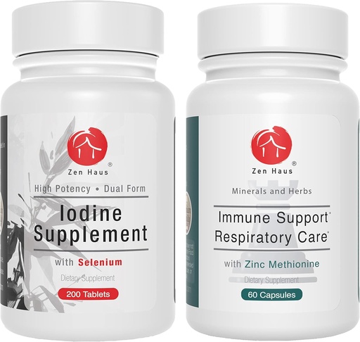 [BRSWYAQOOZ5BSF3L] Zen Haus Iodine şi Immune Bundle - Complex Iodine 12, 5 mg cu Formula de suport imunitar şi respirator