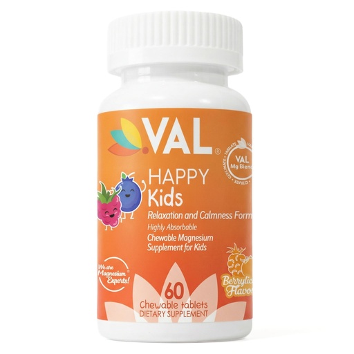 [BRSW2BD6A4JQIAIU] VAL Magnesium for Kids | High-Absorption Magnesium for Calm, Relaxation & Focus | Mg Glycinate, Citrate & Taurate | with Vitamin B6, D & C | Sugar-Free, Non-GMO | 60 Chewable Tablets