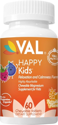 [BRSW2BD6A4JQIAIU] VAL Magnesium for Kids | High-Absorption Magnesium for Calm, Relaxation & Focus | Mg Glycinate, Citrate & Taurate | with Vitamin B6, D & C | Sugar-Free, Non-GMO | 60 Chewable Tablets