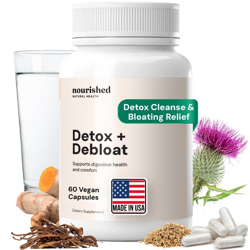 [BRSRAZITCAAQAF36] Nourished Natural Health Detox + Debloat - Detox Cleanse and Bloating Relief for Women - Liver and Digestive Support with Milk Thistle, Dandelion, Fennel & Turmeric | Vegan, Gluten-Free - 60 Capsules