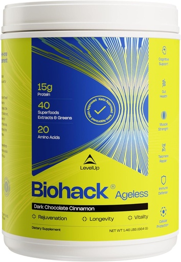 [BRSROGI2AB7QA3Y3] LevelUp Biohack エイジレス: Colostrum Collagen Superfoods Antioxidants Spermidine Amino Acids Creatine for Women and Men, Total Body Rejuvenation (ダークチョコレートシナモン)