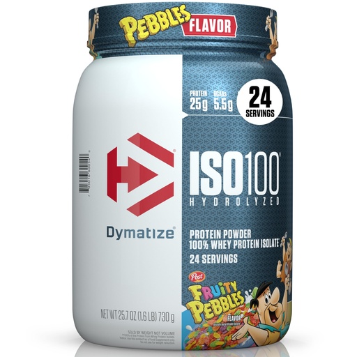 [BRSRA233BUCQME3J] Dymatize x Fruity Pebbles ISO100 Whey Protein Powder Isolate, 25g of Protein, 20 Servings, 5.5g BCAAs, 120 Cal., Gluten Free, 1g Fat, 1g Sugar, 2g Carb (24 Servings)
