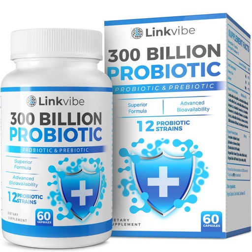 [BRSROYA5CQFRO237] Probiotic 300 Billion CFU - 12 Strains with Organic Prebiotics for Digestive & Gut, Immune, Bloating Health - Probiotics for Women and Men - Daily Dairy Free, Shelf Stable - 60 Counts