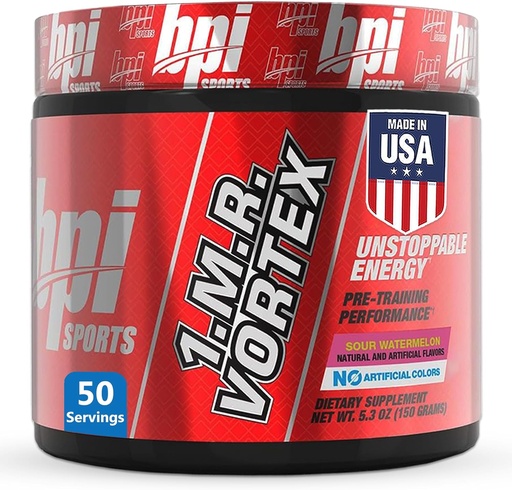 [BRSWIHQIOUFAOALM] BPI Sports 1.M.R Vortex Pre Workout Polvere – Alta pre-allenamento per uomini e donne con glicerolo, caffeina, niacina e erbe estratti – Energia, Focus & Endurance – Anguria acida – 50 Serve
