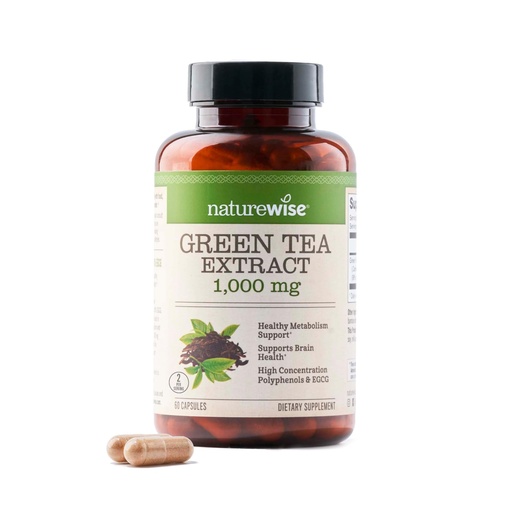 [BRSRAZQRAAOQKETG] NatureWise Green Tea Extract Capsules 1000 mg - 50% EGCG & 98% Polyphenols - Extra Strength Green Tea Pills - Antioxidants for Heart Health & Energy - Vegan, Non-GMO - 60 Count[30-Day Supply]