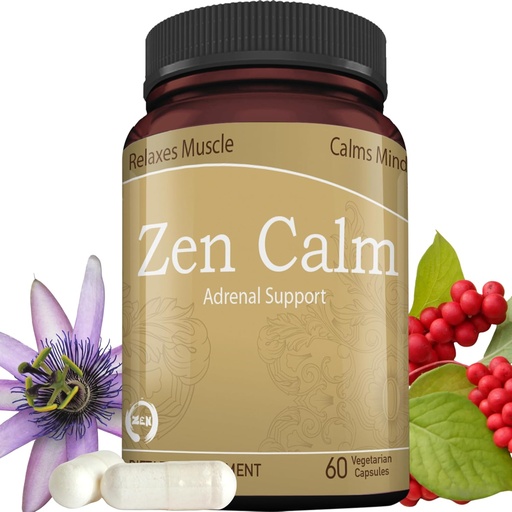 [BRSWG2YKBYPA2CTA] Zen Calm Stress Adrenal Support Supplement Organic Adaptogenic Herbs - Magnesium, B Vitamins, GABA & More to Support a Natural Calm. Non-Drowsy. Non-GMO (60 Veggie Caps)