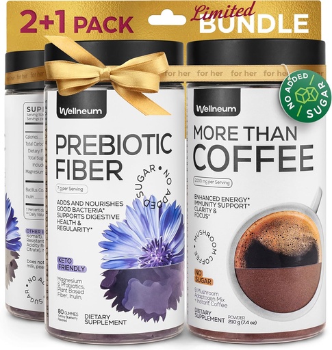 [BRSRAHAHO4BBUGQ2] Mushroom Coffee and High Prebiotic Fiber Gummies Bundle - 9 Mushroom Adaptogen Mix, Dietary Fiber 7G, Probiotic - Instant Mushroom Coffee and Fiber Chews for Immunity, Gut Health - for Men and Women
